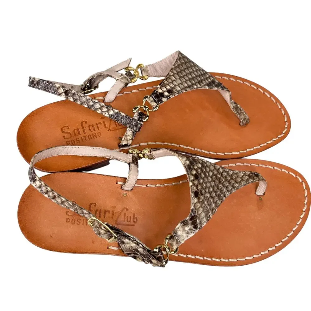 Safari Club Positano Zoe Sandal Handmade 37 6.5 Python Leather